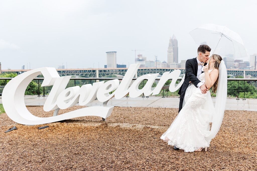 Wedding photos at the Cleveland Sign in Tremont, OH