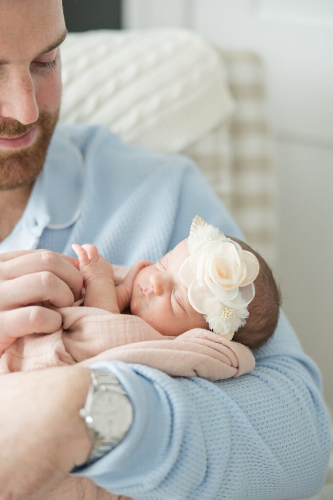 Hudson Ohio Newborn Photographer Dad holding baby girl