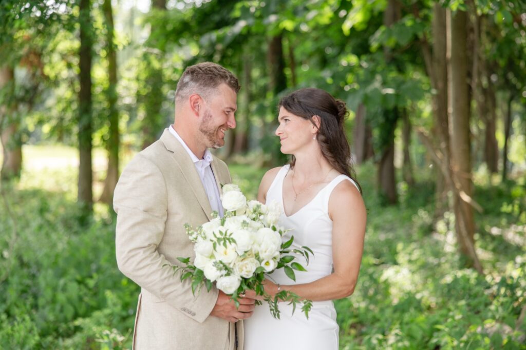 Bride & Groom at Tudor House at Mason's Cove light and airy wedding Akron Wedding Photographer