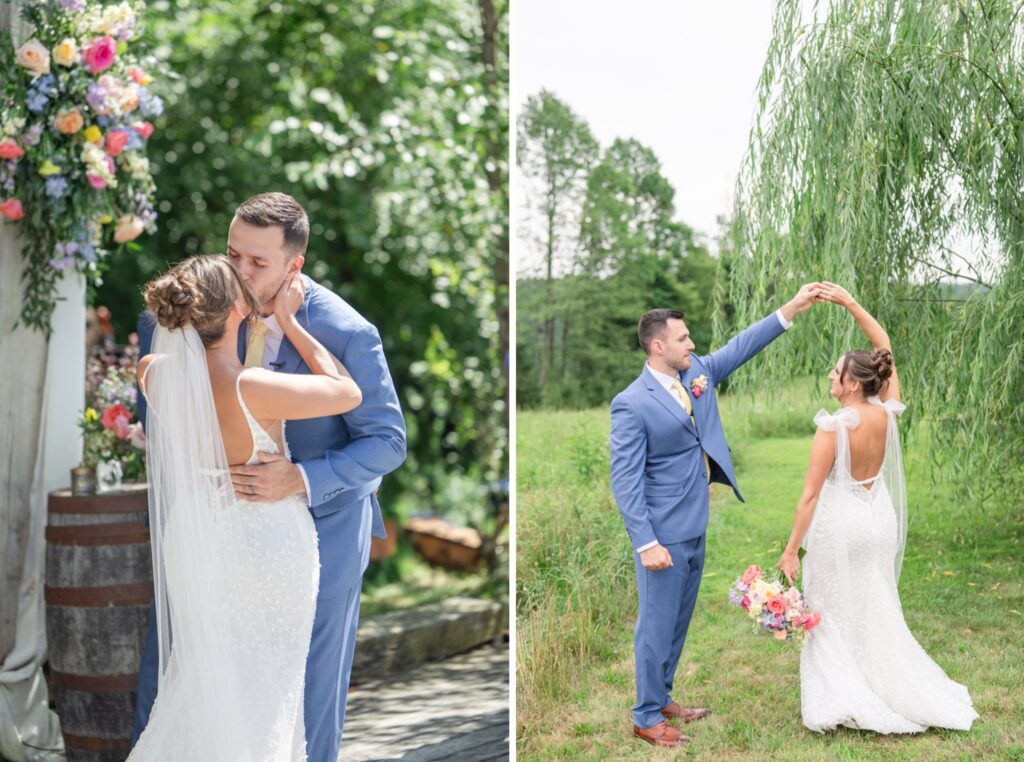 Outdoor wedding ceremony with colorful florals at a Cleveland wedding venue