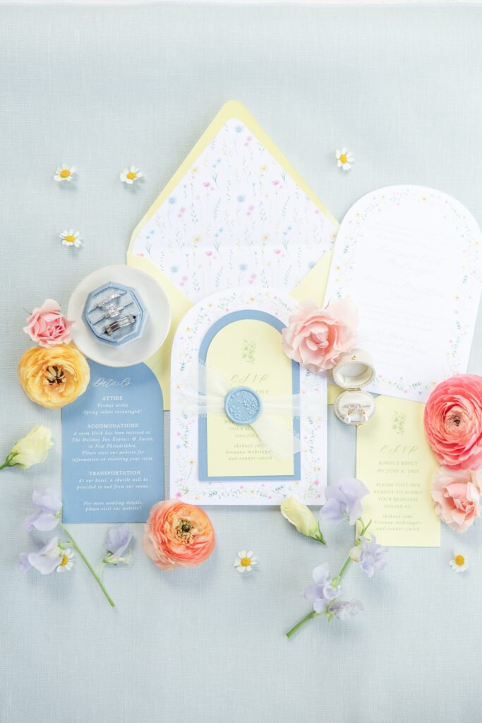 Bride getting ready with pastel details during a romantic outdoor Northeast Ohio wedding