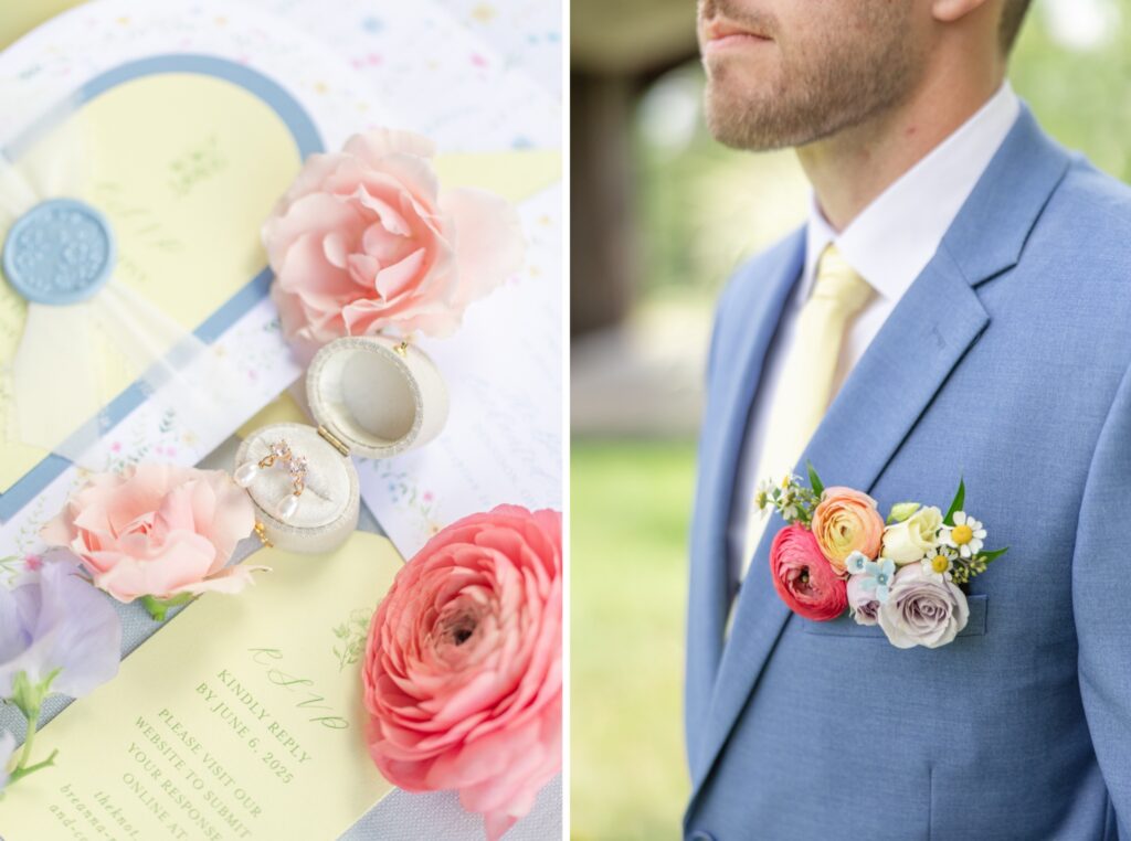 Wedding invitation suite with wildflower florals at a Cleveland-area wedding