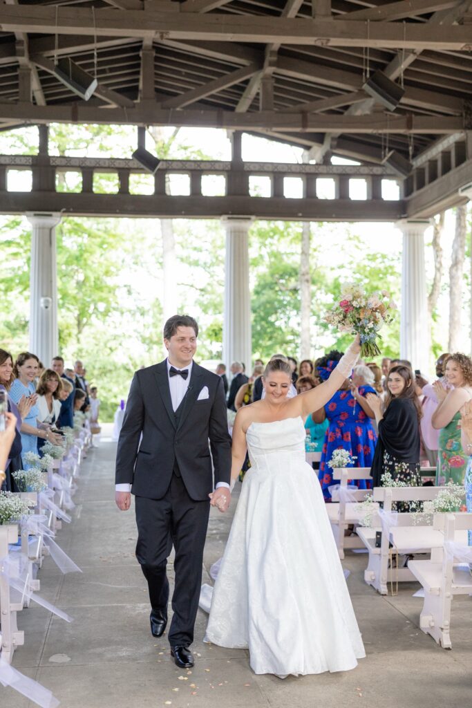 Catholic wedding Mass outdoors Chautauqua Bride and Groom just married