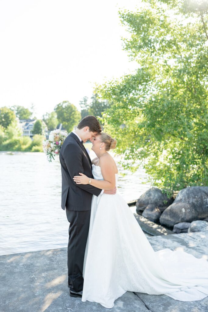 Chautauqua Lake wedding portraits Bride and Groom next to the lake near the Athenaeum Hotel
