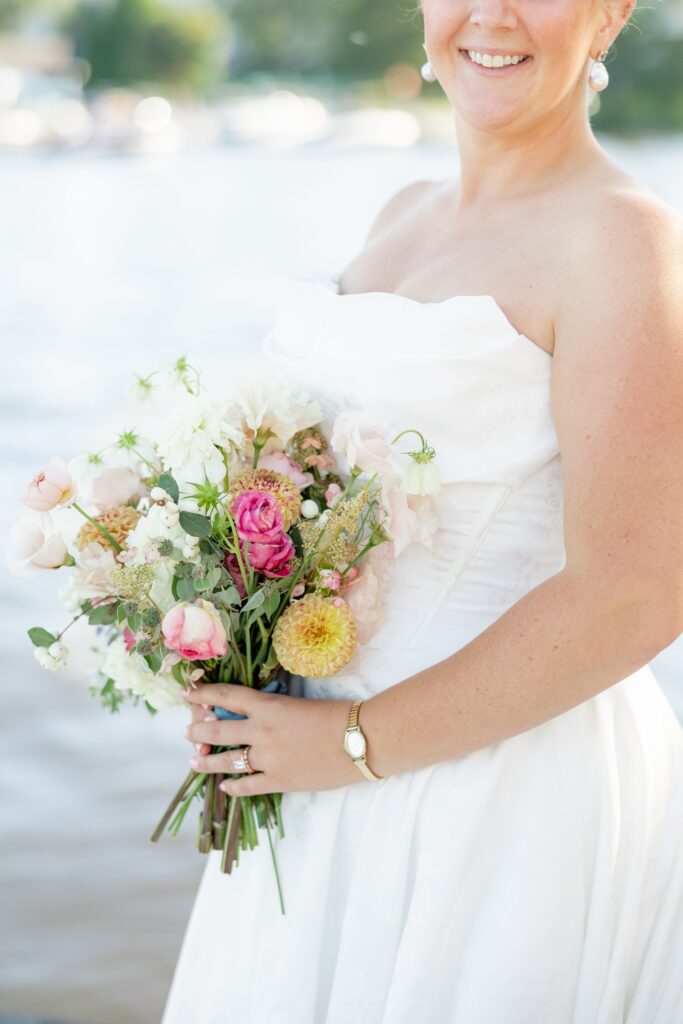 historic Chautauqua Institution wedding Bride holding bouquet