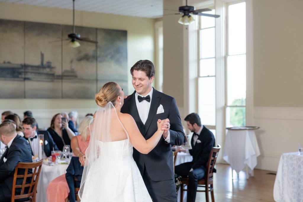 Athenaeum Hotel wedding reception bride and groom sharing first dance