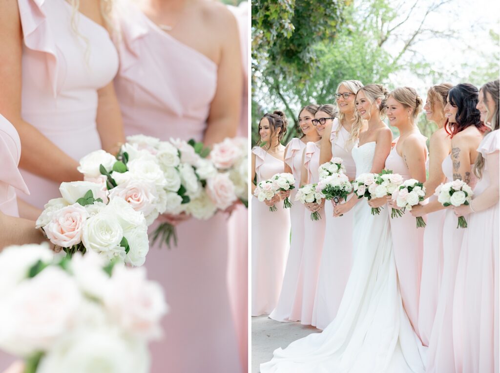 1840 Manor House Spring Wedding with light pink bridesmaid dresses and pastel florals