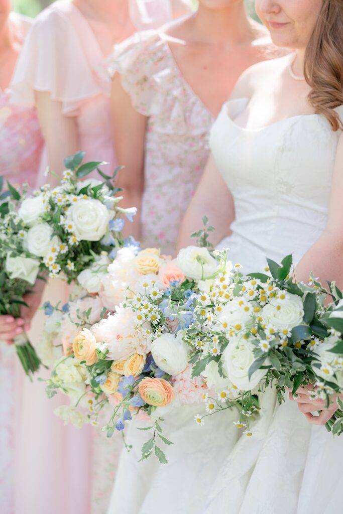 Nikki's Perfect Petals Wedding flowers and pastel pink bridesmaid dresses