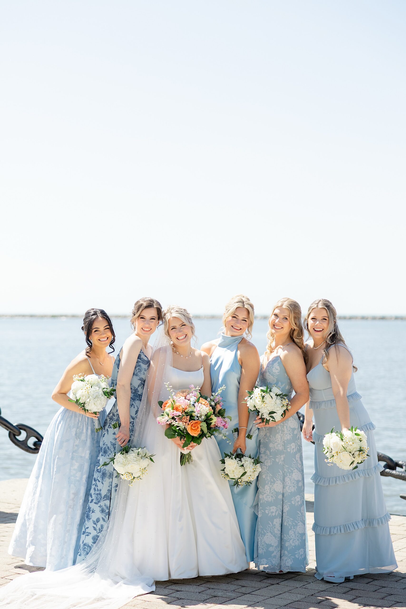 Cleveland Waterfront Wedding Bridesmaids and Bride Lake Erie Portraits